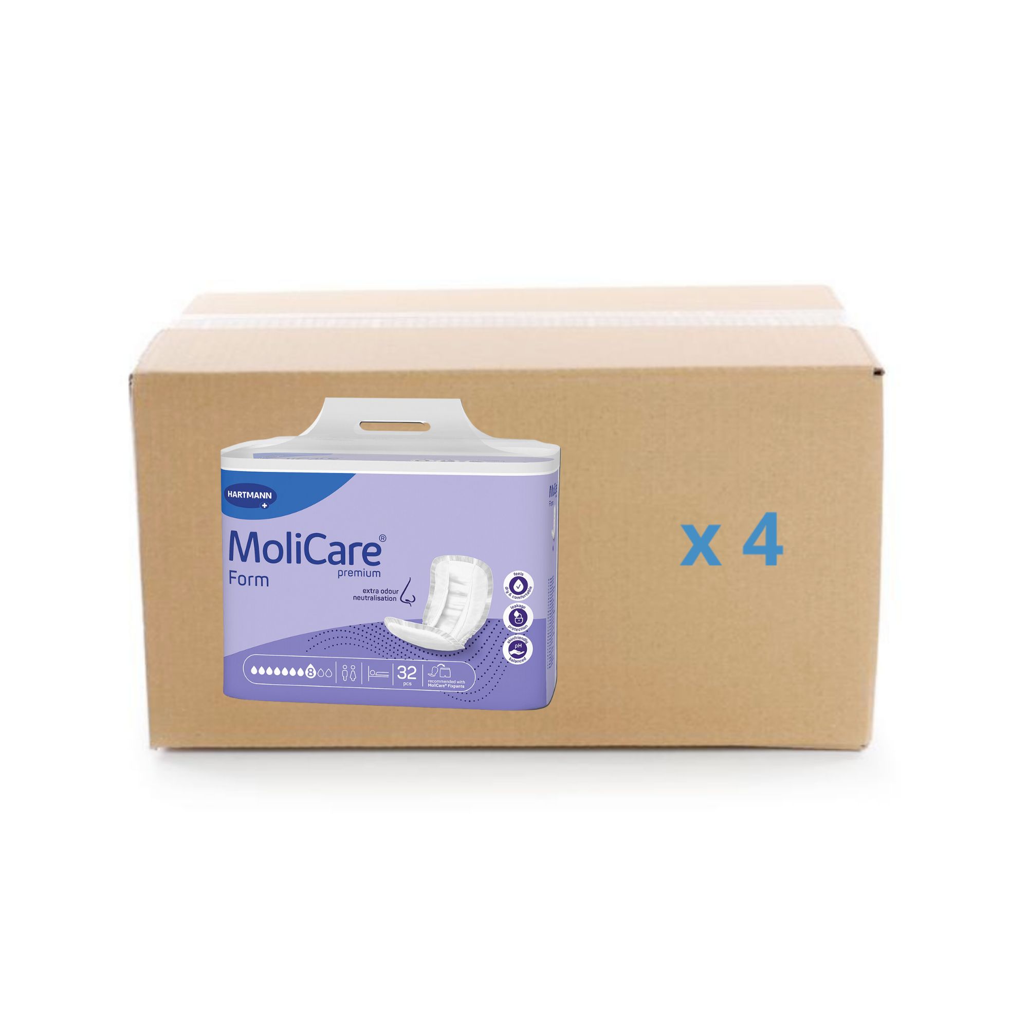 Protection anatomique Molicare Premium Form - 8 gouttes - carton 4x32U - Hartmann