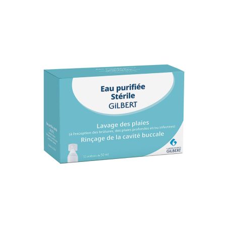 Eau purifiée stérile 50 ml, boîte de 32 GILBERT HEALTHCARE