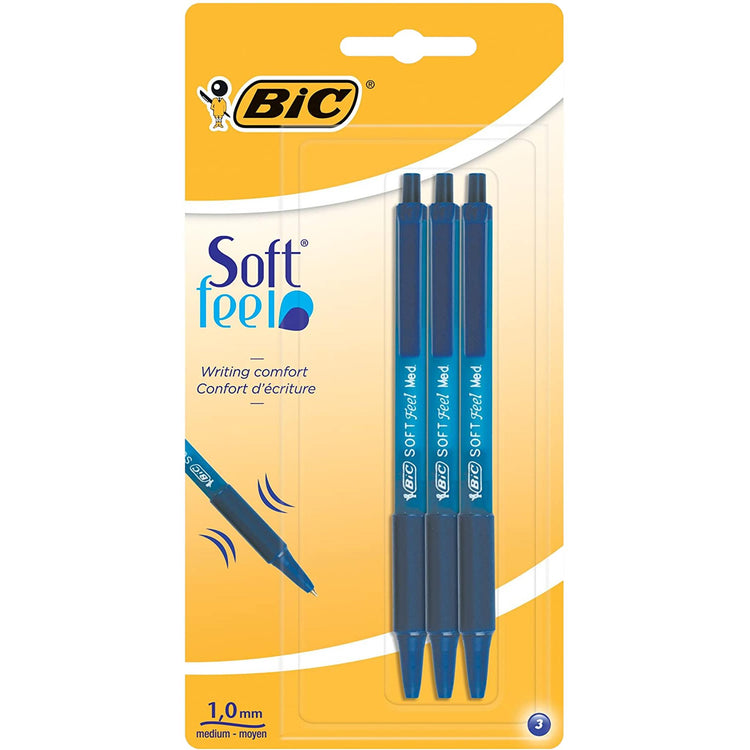 Stylos à bille - bleu medium 1 mm - Soft Feel  - 3 pièces - Bic