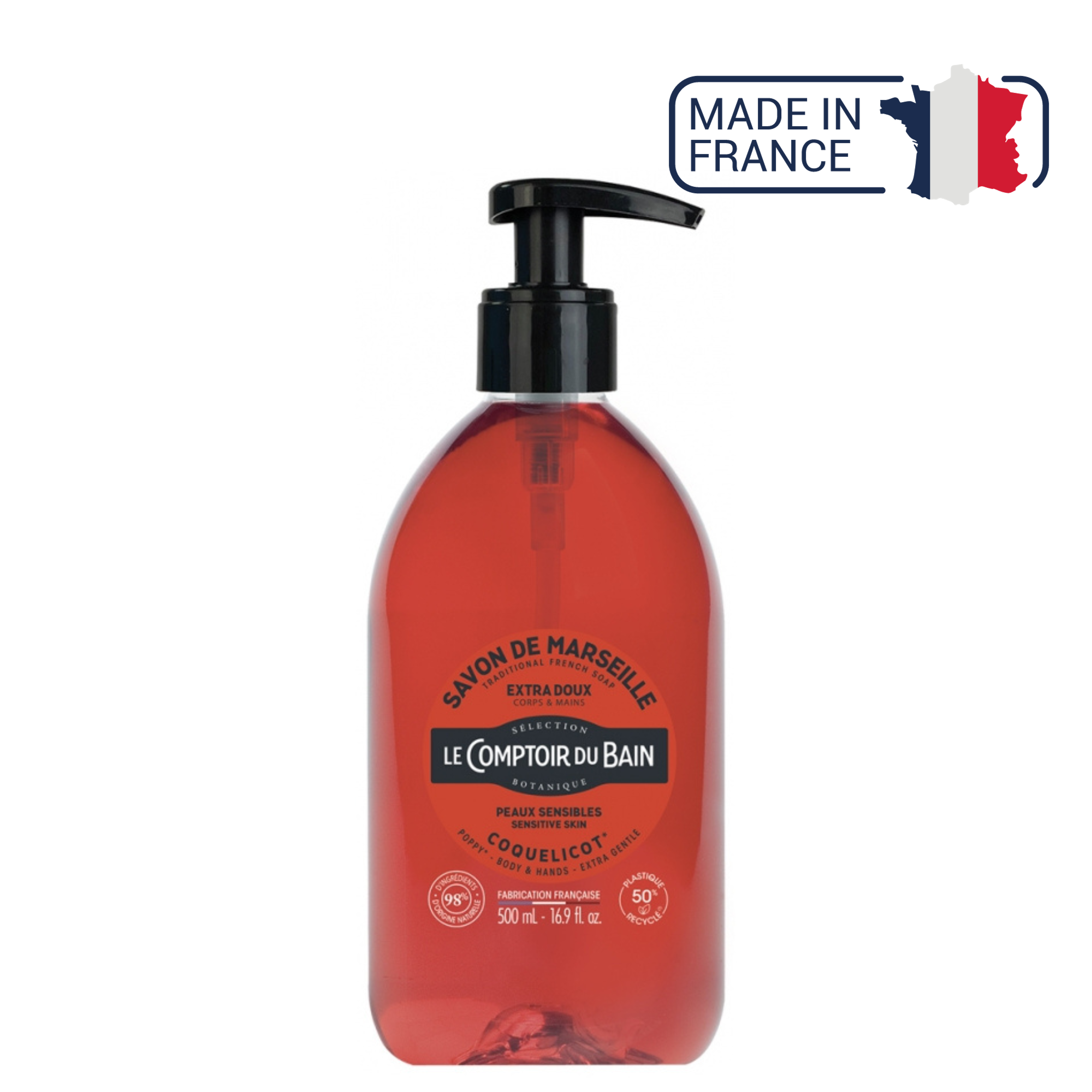 Savon de Marseille liquide Coquelicot - 500ml - Le Comptoir du Bain